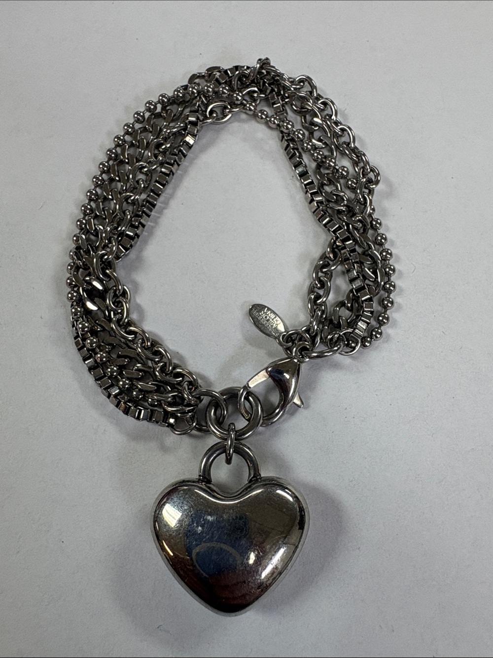 Multi-Chain Heart Charm Bracelet - Silver